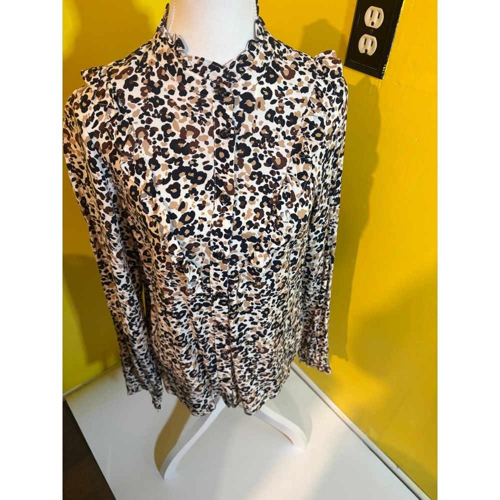 Anthropologie Maeve Katia Leopard Print Ruffled Button Down Blouse Size 8 NWT